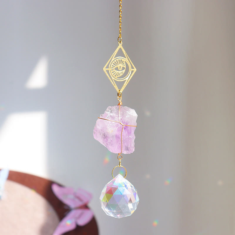 Olivenorma Healing Raw Stone Sun Catcher Hanging Ornament - Amethyst - image 1