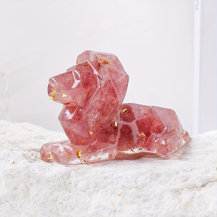 Olivenorma Natural Stone Lion Gemstone Decoration - Strawberry Quartz - image 8
