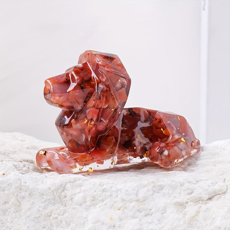 Olivenorma Natural Stone Lion Gemstone Decoration - Red Agate - image 14