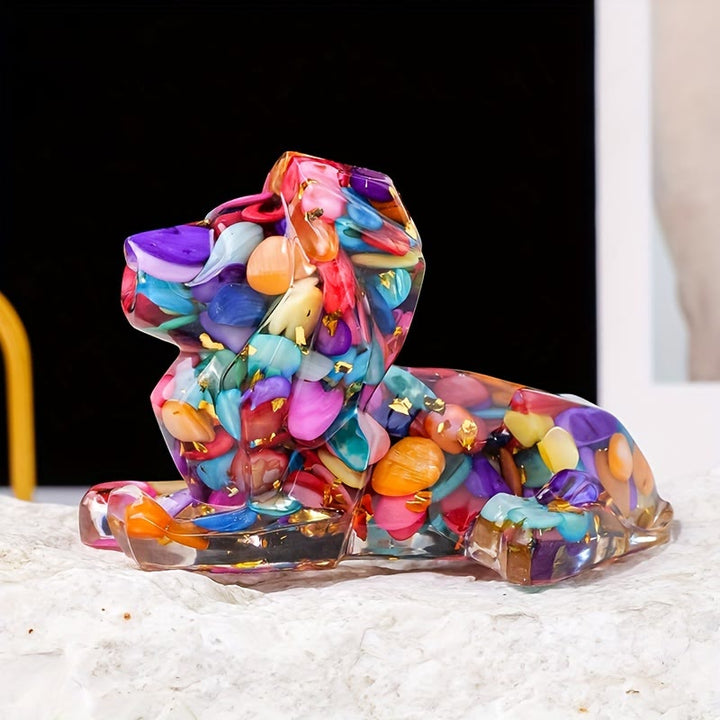 Olivenorma Natural Stone Lion Gemstone Decoration - Rainbow Nacre - image 4