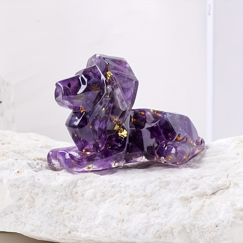 Olivenorma Natural Stone Lion Gemstone Decoration - Amethyst - image 21
