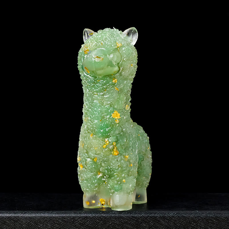Olivenorma Natural Stone Alpaca Statue Gemstone Decoration - Green Aventurine - image 1