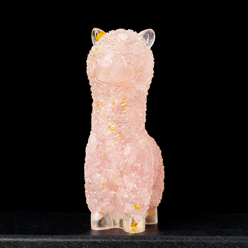 Olivenorma Natural Stone Alpaca Statue Gemstone Decoration - Rose Quartz - image 4