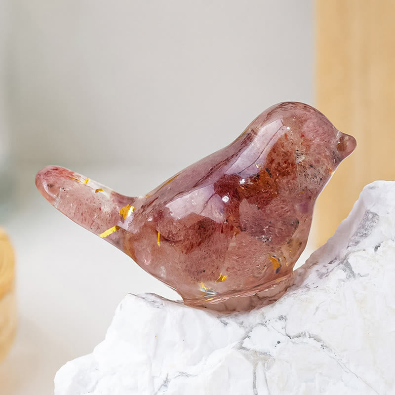 Olivenorma Natural Crystal Bird Sculpture Gemstone Decoration - Strawberry Quartz - With Card - image 13