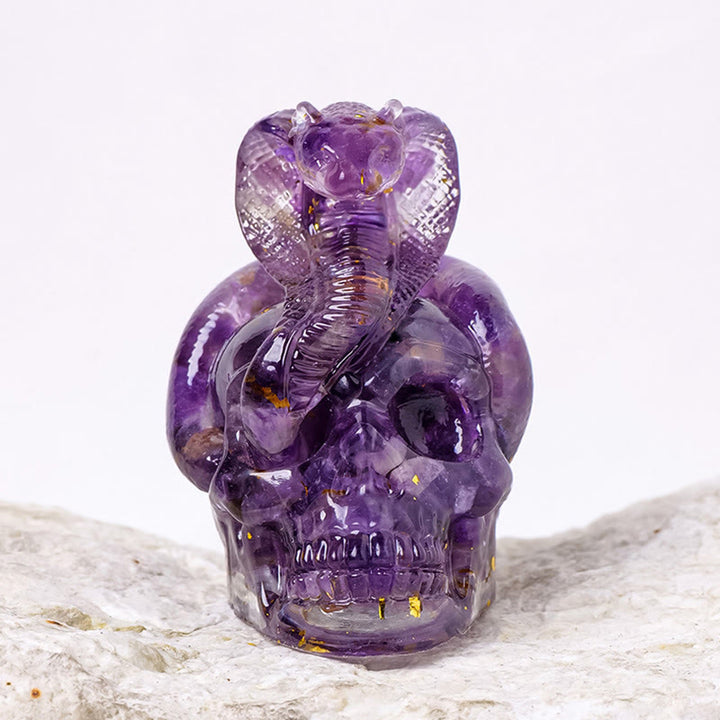 Olivenorma Real Stone Snake Skull Statue Gemstone Decoration - Amethyst - image 5