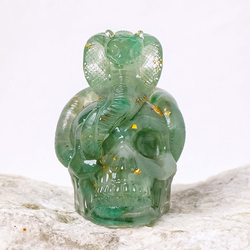 Olivenorma Real Stone Snake Skull Statue Gemstone Decoration - Green Aventurine - image 13