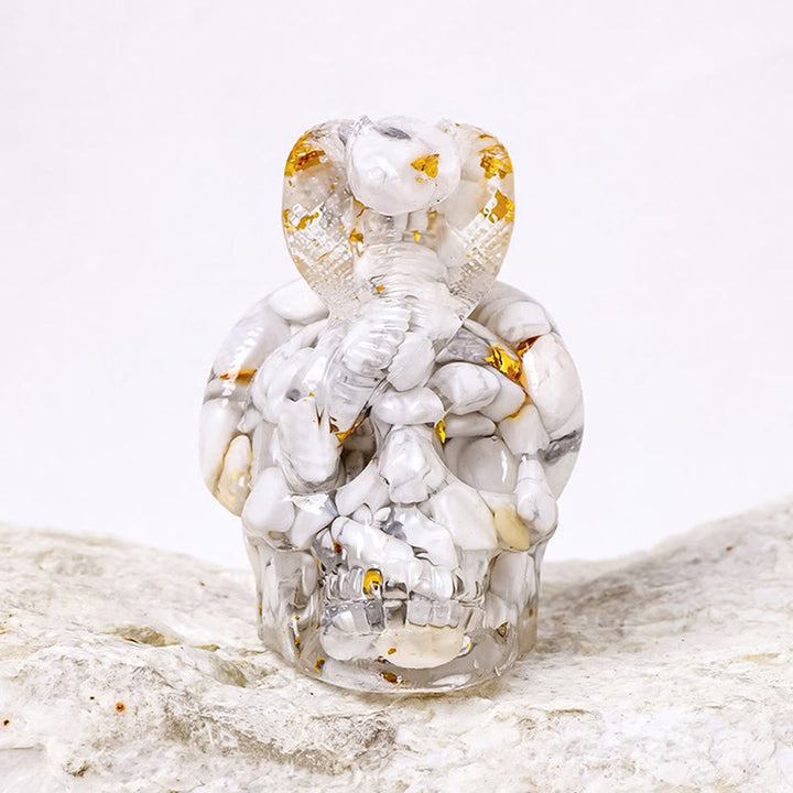 Olivenorma Real Stone Snake Skull Statue Gemstone Decoration - White Turquoise - image 9