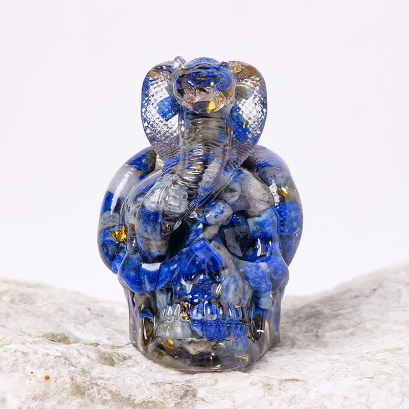 Olivenorma Real Stone Snake Skull Statue Gemstone Decoration - Lapis Lazuli - image 7