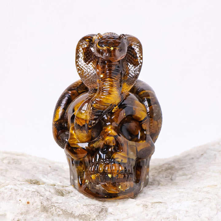 Olivenorma Real Stone Snake Skull Statue Gemstone Decoration - Tiger Eye - image 1