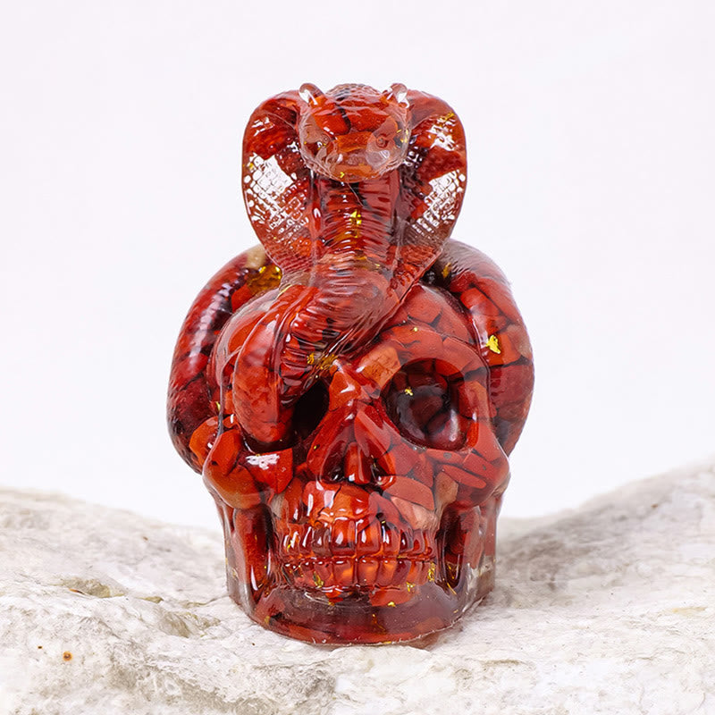 Olivenorma Real Stone Snake Skull Statue Gemstone Decoration - Red Jasper - image 19