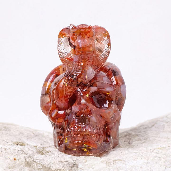 Olivenorma Real Stone Snake Skull Statue Gemstone Decoration - Red Agate - image 21