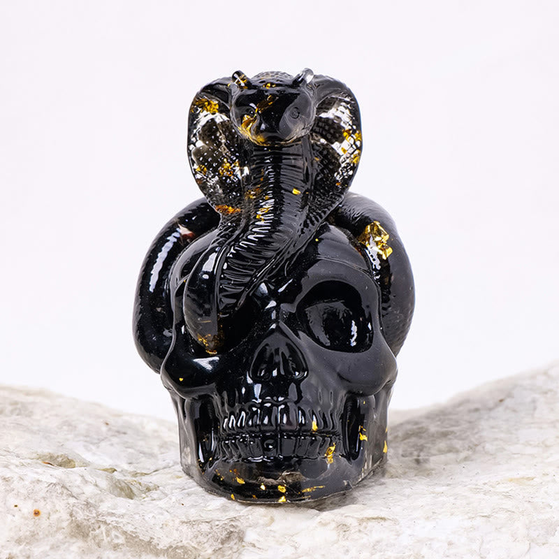 Olivenorma Real Stone Snake Skull Statue Gemstone Decoration - Obsidian - image 17