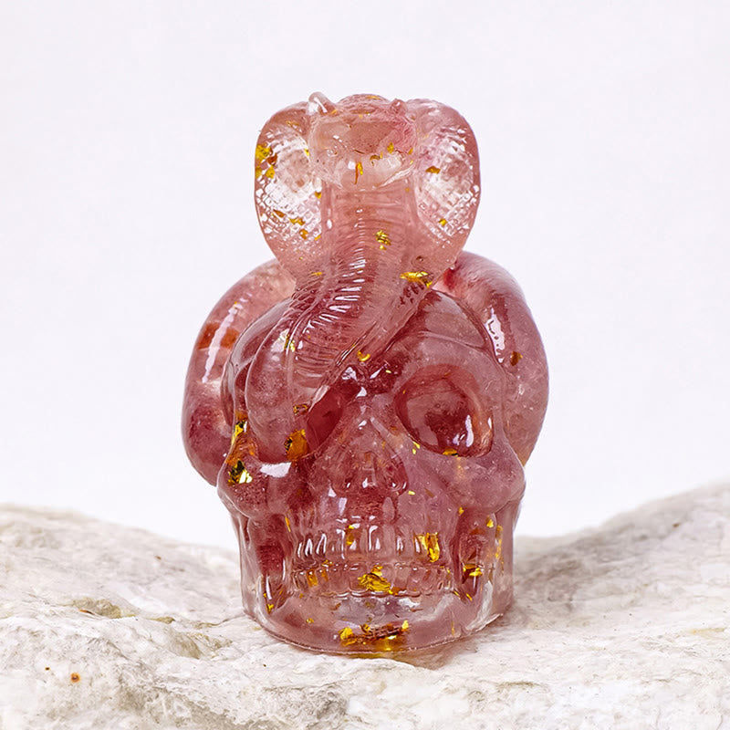 Olivenorma Real Stone Snake Skull Statue Gemstone Decoration - Strawberry Quartz - image 11