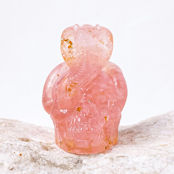 Olivenorma Real Stone Snake Skull Statue Gemstone Decoration - Rose Quartz - image 15