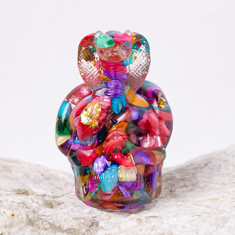 Olivenorma Real Stone Snake Skull Statue Gemstone Decoration - Rainbow Nacre - image 27