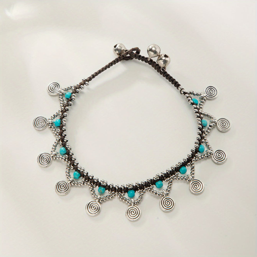 Olivenorma Boho Style Woven Turquoise Tassel Anklet - image 1