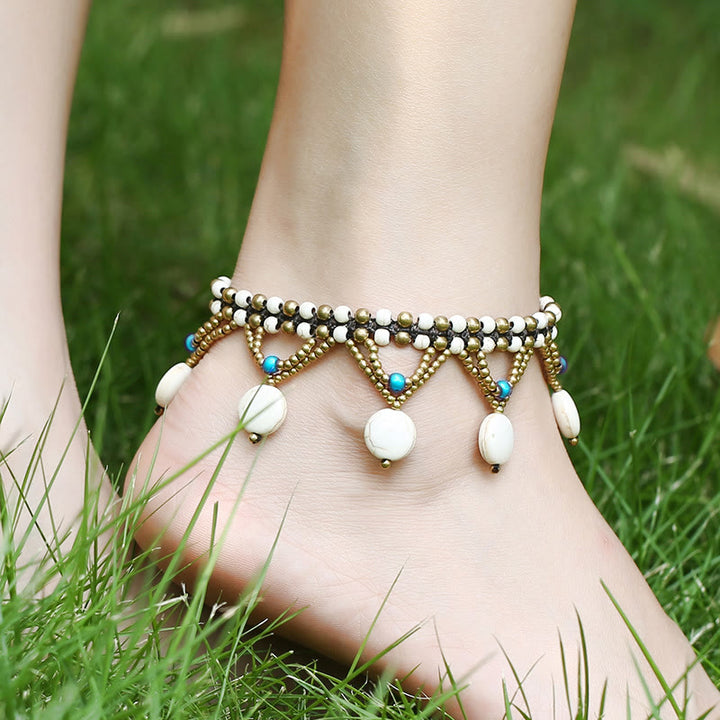 Olivenorma Bohemian Turquoise Woven Beaded Chain Anklet - White - image 2