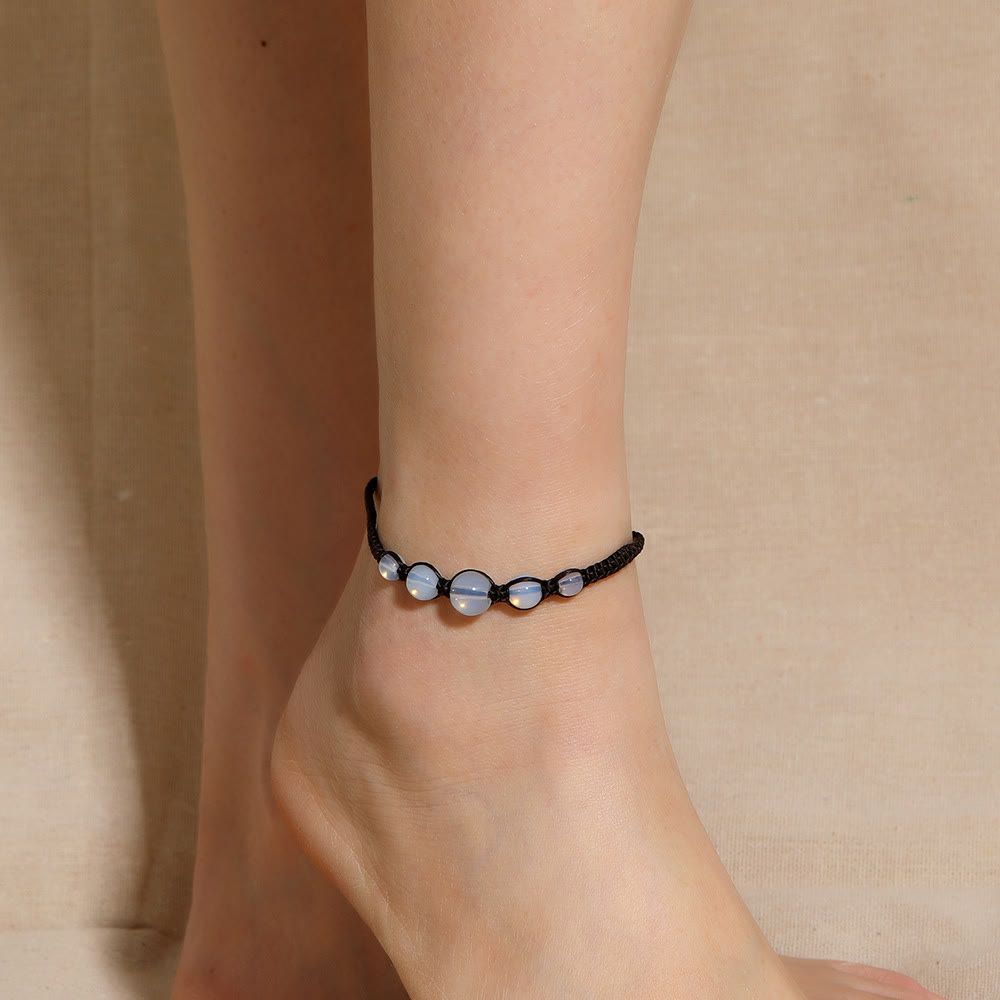 Olivenorma Handmade Opal Adjustable Braided Anklet - Opal - image 0