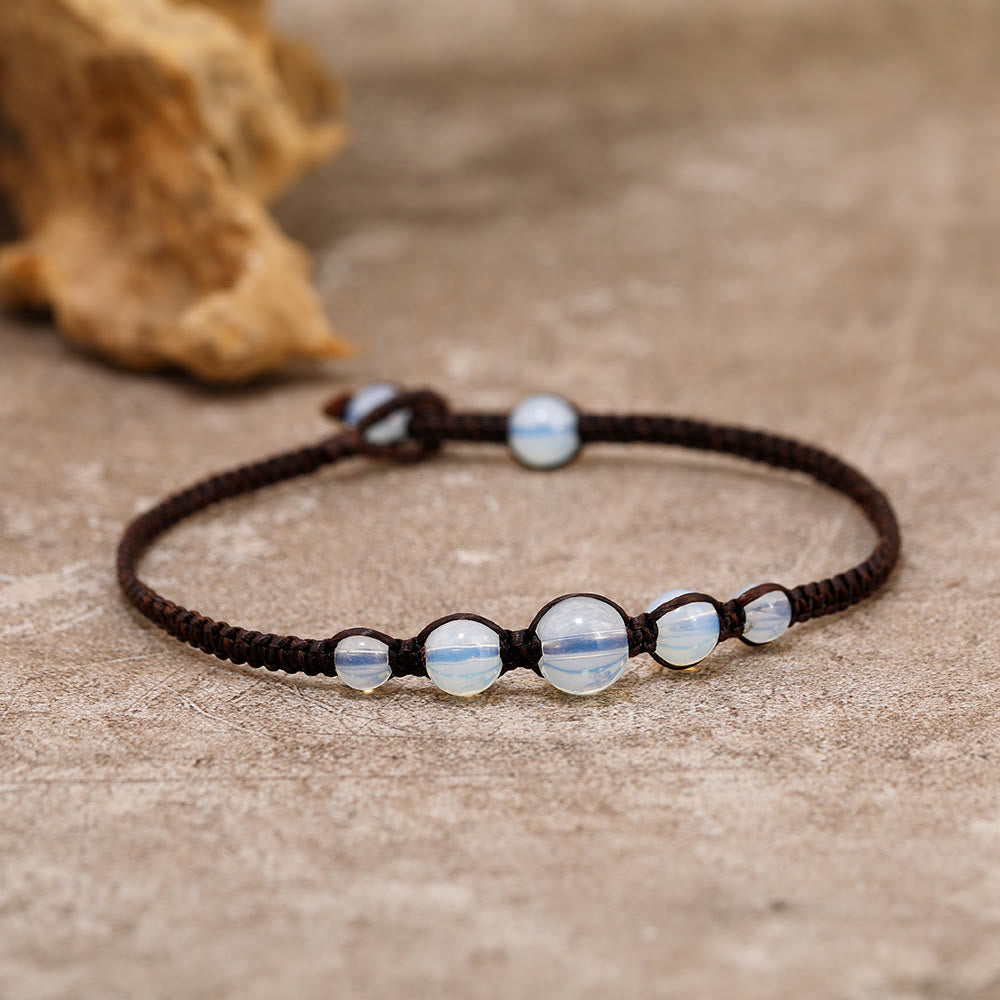 Olivenorma Handmade Opal Adjustable Braided Anklet - image 3