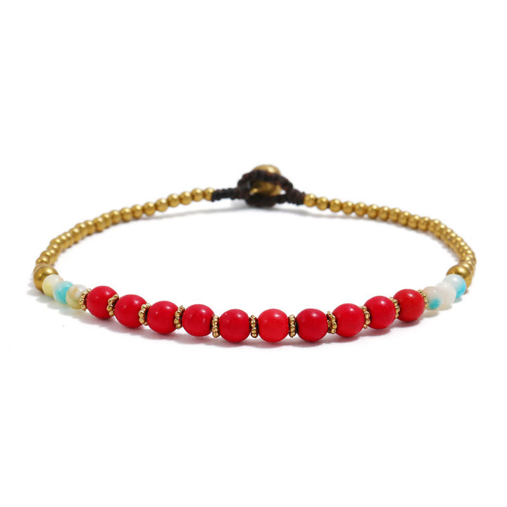 Olivenorma Boho Turquoise Foot Gem Beaded Anklet - Red Jasper - image 6