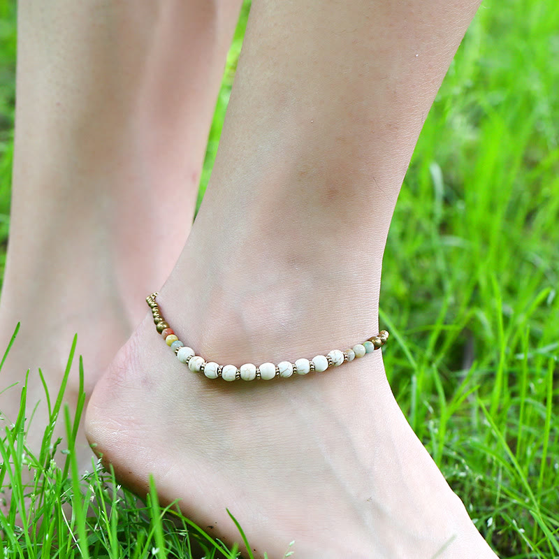 Olivenorma Boho Turquoise Foot Gem Beaded Anklet - White Turquoise - image 3