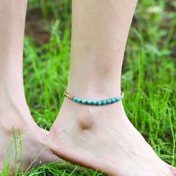 Olivenorma Boho Turquoise Foot Gem Beaded Anklet - Turquoise - image 0