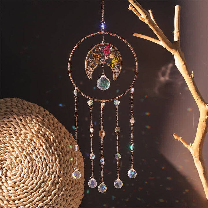 Olivenorma Epoxy Print Moon Pendant Wind Chime - Clear Crystal & Citrine - image 0