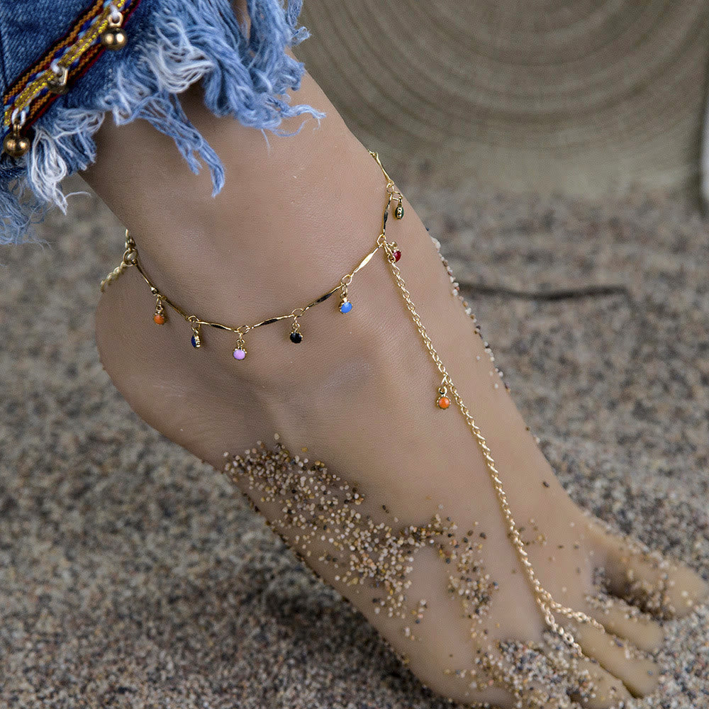 Olivenorma Natural Gemstone Barefoot Sandals Chain Anklet - Natural Stone - image 0