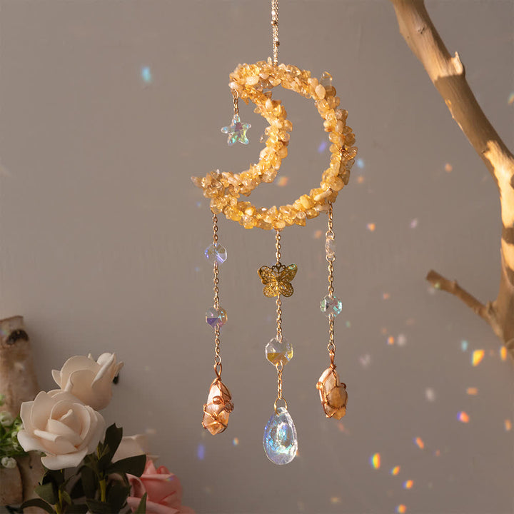 Olivenorma Citrine Gravel Moon Pendant Wind Chime - Citrine - image 0