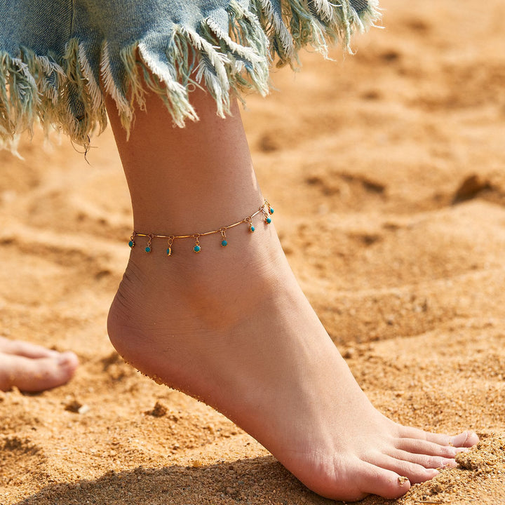 Olivenorma Bohemian Blue Charm Link Chain Anklet - Blue Charm - image 0