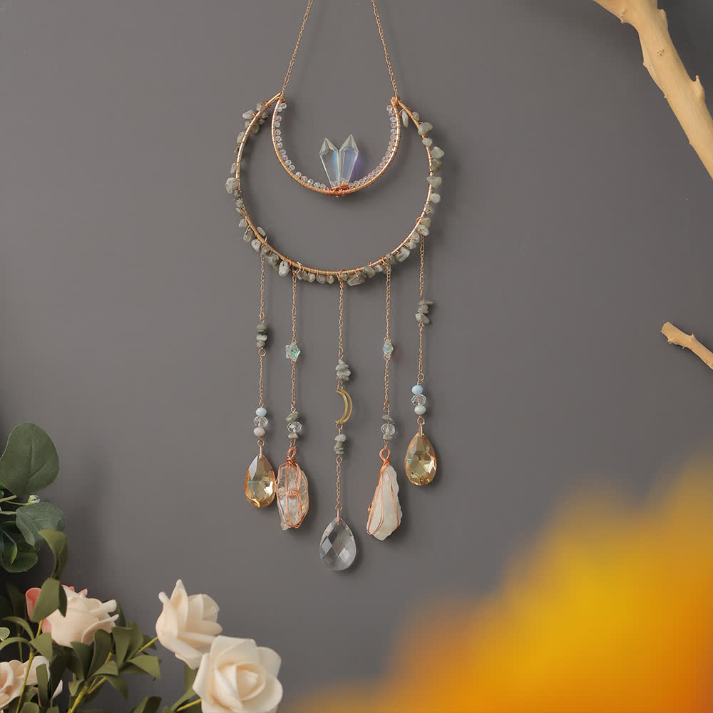Olivenorma Labradorite Crushed Stone Inverted Moon Wind Chime - image 1