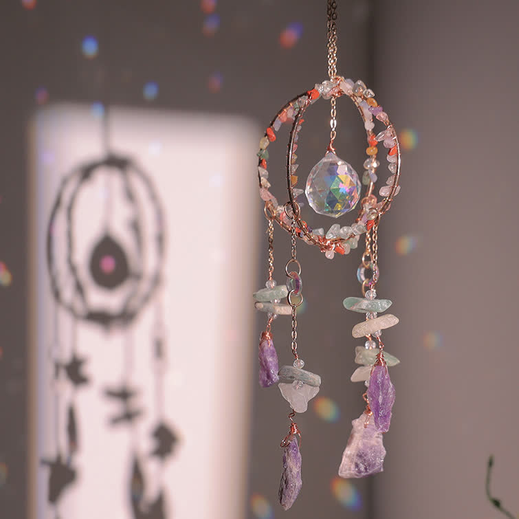 Olivenorma Natural Gravel Double Ring Suncatcher Pendant Wind Chime - image 2