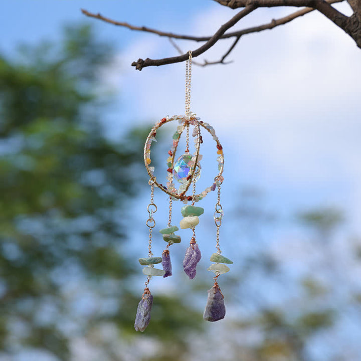 Olivenorma Natural Gravel Double Ring Suncatcher Pendant Wind Chime - image 3