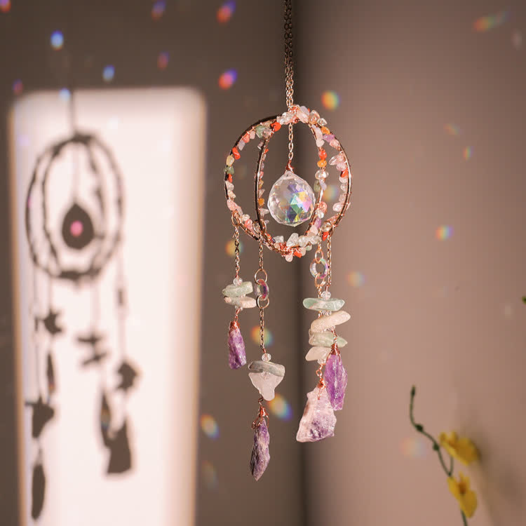 Olivenorma Natural Gravel Double Ring Suncatcher Pendant Wind Chime - image 1