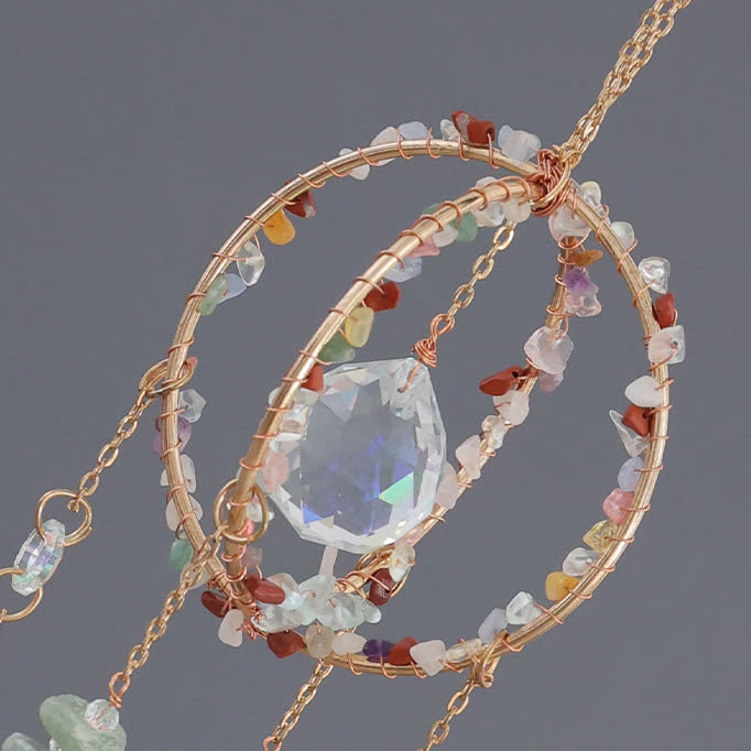 Olivenorma Natural Gravel Double Ring Suncatcher Pendant Wind Chime - image 9