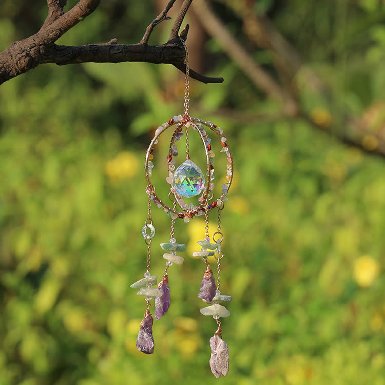 Olivenorma Natural Gravel Double Ring Suncatcher Pendant Wind Chime - image 6