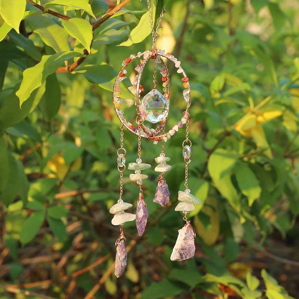 Olivenorma Natural Gravel Double Ring Suncatcher Pendant Wind Chime - image 5