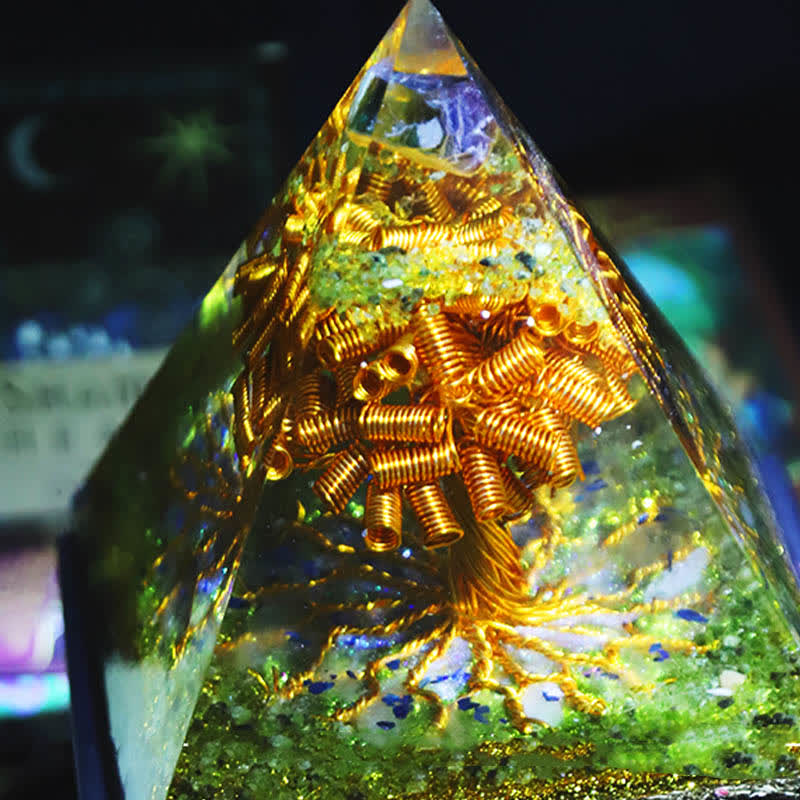 Olivenorma Fluorite Peridot Gold Copper Wire Tree Orgone Pyramid - image 2
