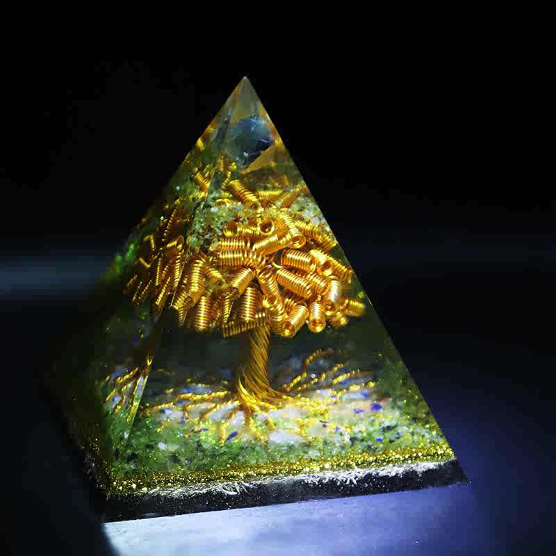Olivenorma Fluorite Peridot Gold Copper Wire Tree Orgone Pyramid - image 4