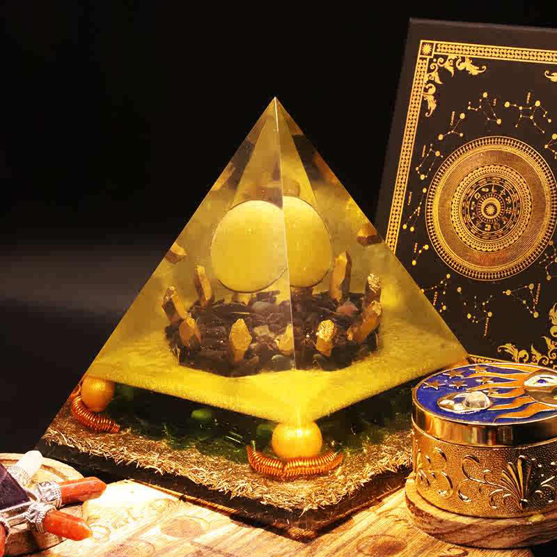Olivenorma Yellow Jade Crystal Ball Orgone Pyramid - 14cm - image 0