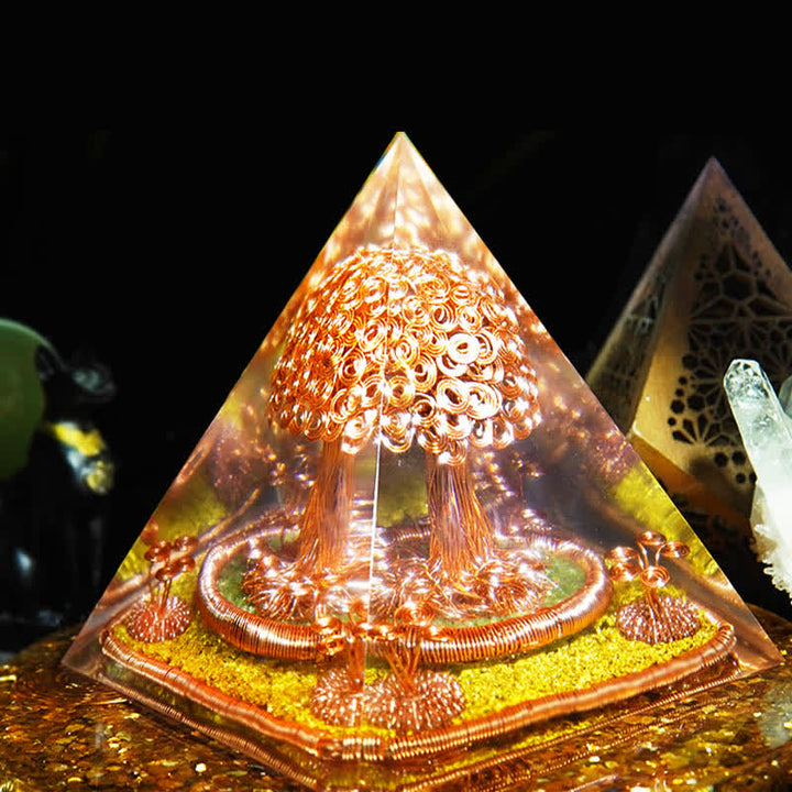 Olivenorma Prehnite Stone Copper Wire Tree Orgone Pyramid - 14cm - image 0