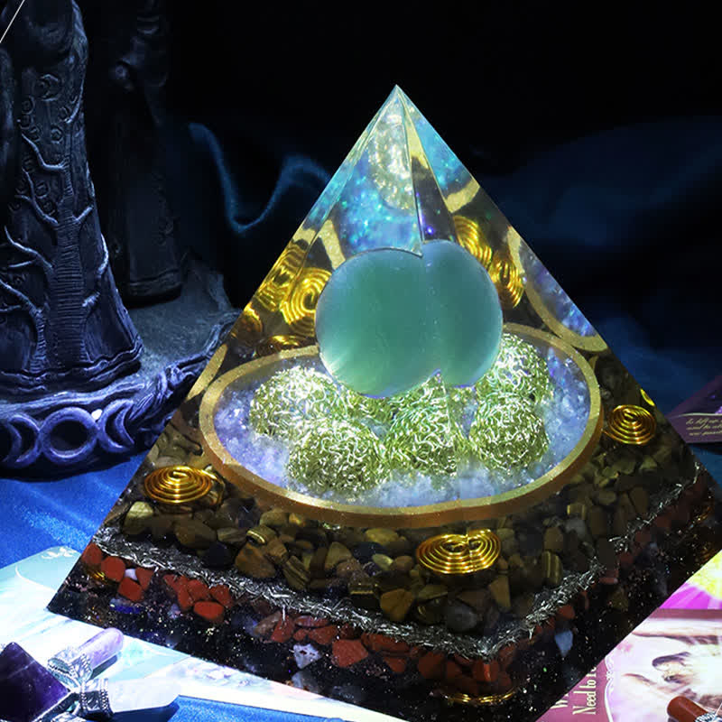 Olivenorma 14cm Blue Cat's Eye Stone Orgone Pyramid - image 2