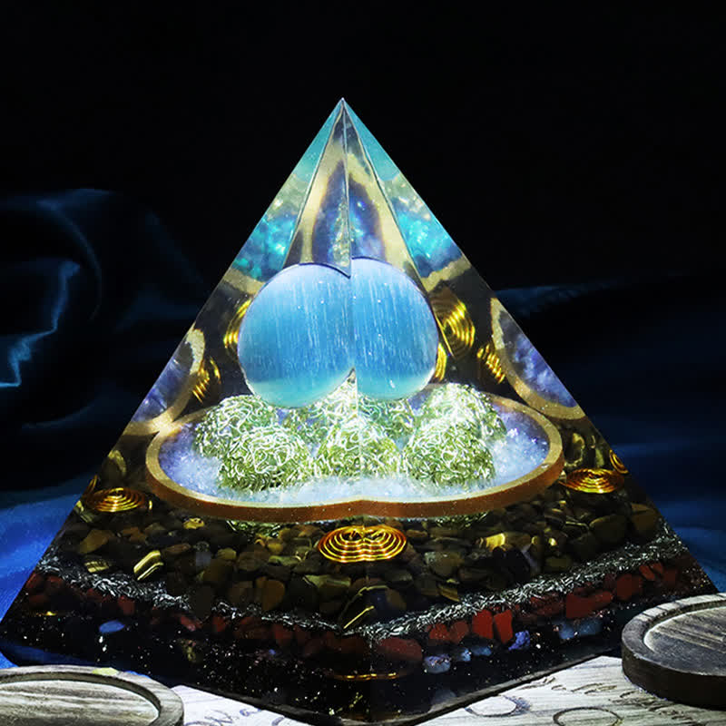 Olivenorma 14cm Blue Cat's Eye Stone Orgone Pyramid - 14cm - image 0