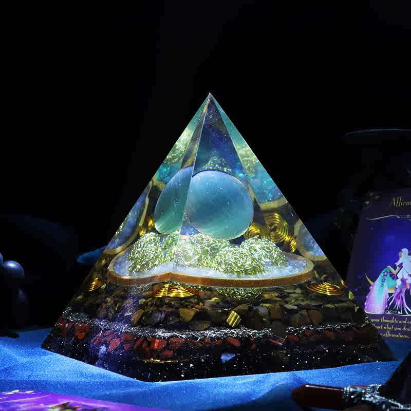 Olivenorma 14cm Blue Cat's Eye Stone Orgone Pyramid - image 1