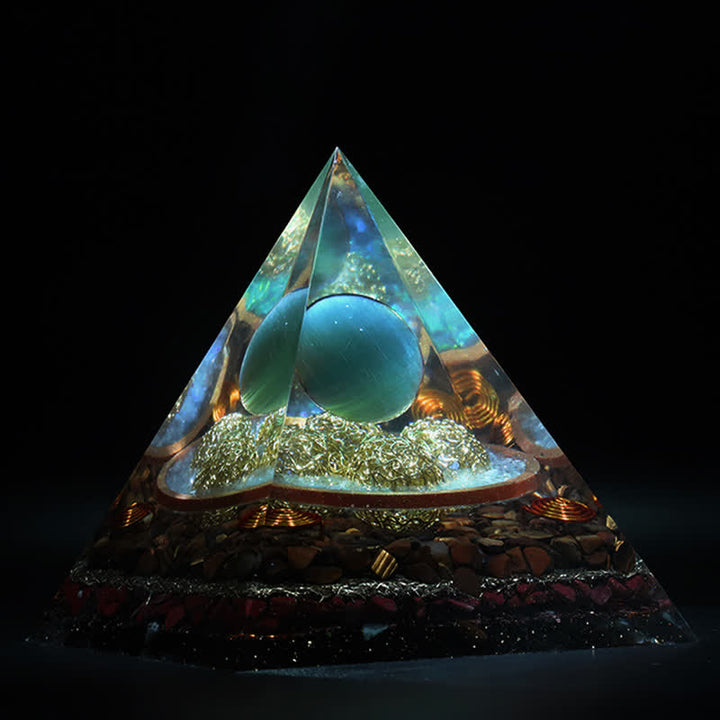 Olivenorma 14cm Blue Cat's Eye Stone Orgone Pyramid - image 5
