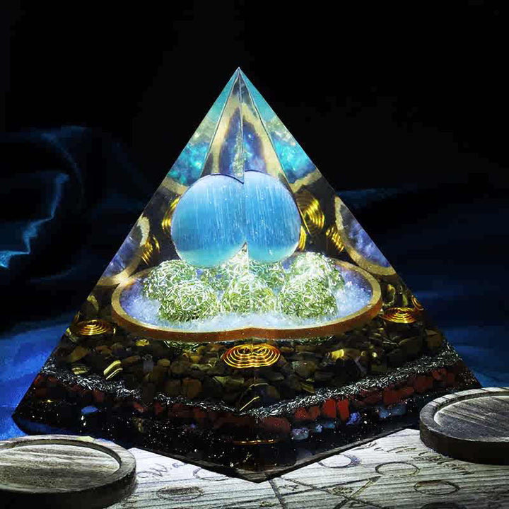 Olivenorma 14cm Blue Cat's Eye Stone Orgone Pyramid - image 3
