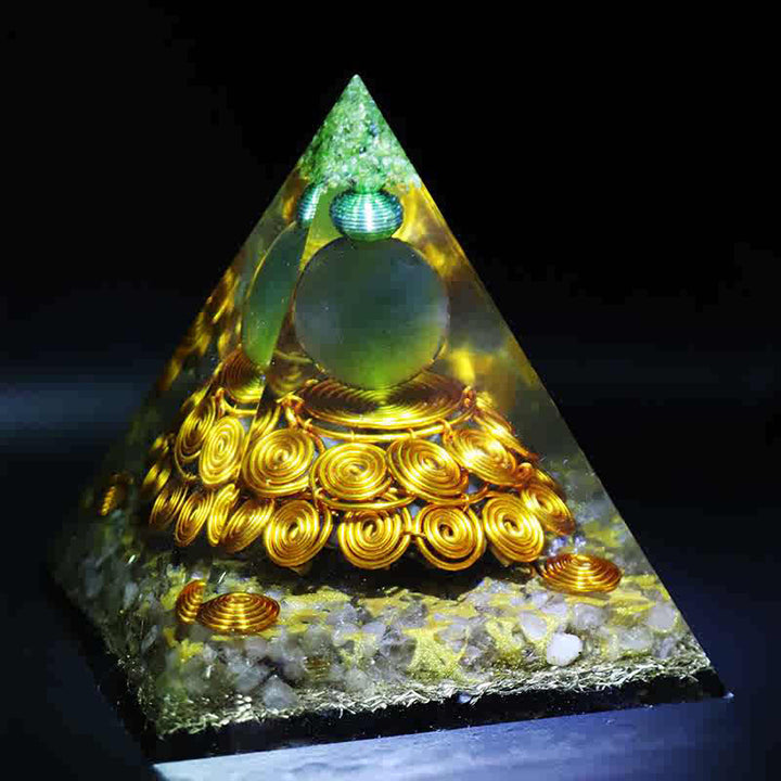 Olivenorma 14cm Green Cat's Eye Stone Orgone Pyramid - image 2