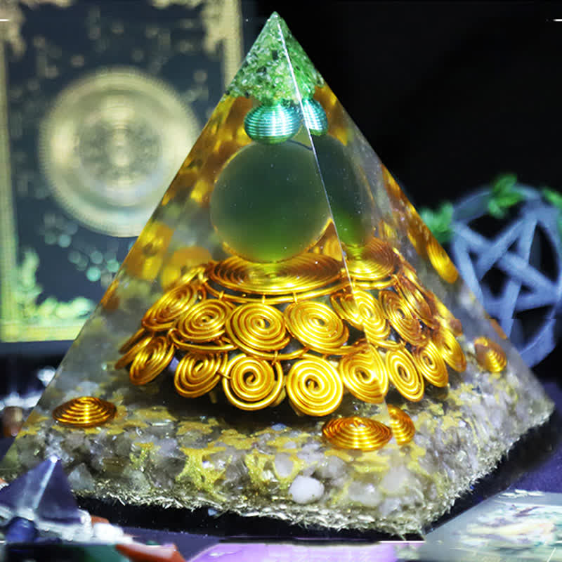 Olivenorma 14cm Green Cat's Eye Stone Orgone Pyramid - image 1