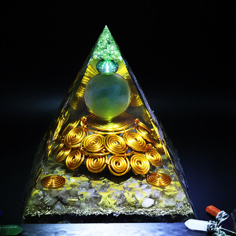 Olivenorma 14cm Green Cat's Eye Stone Orgone Pyramid - image 4