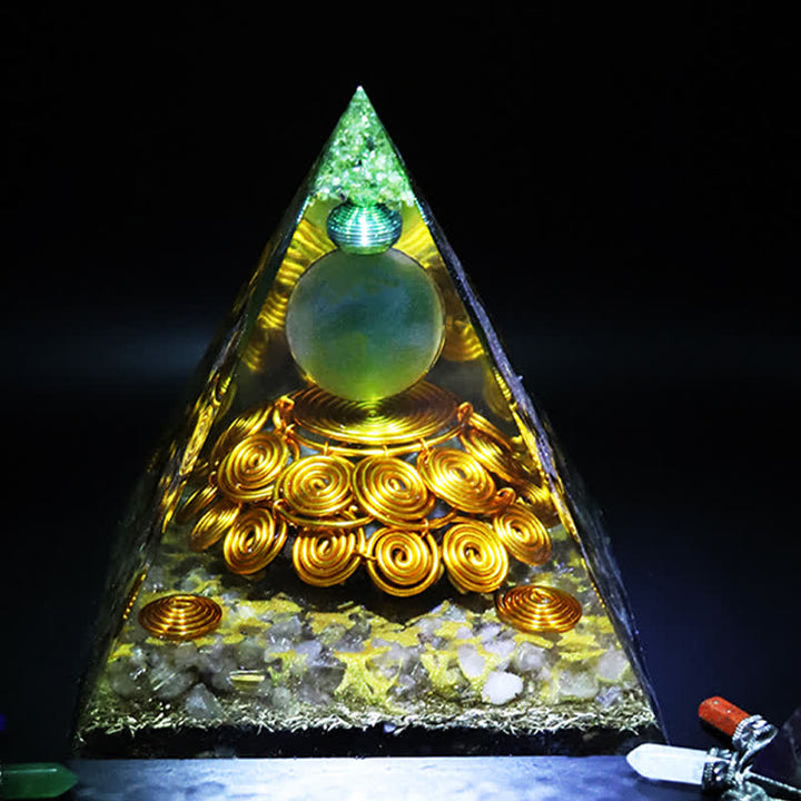 Olivenorma 14cm Green Cat's Eye Stone Orgone Pyramid - image 4